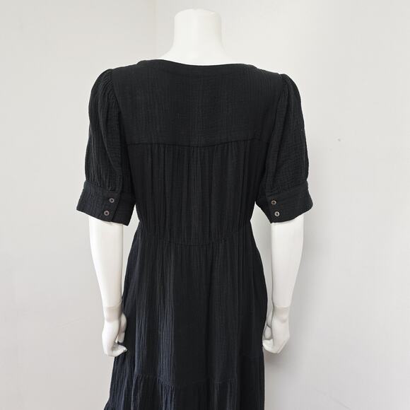 Madewell Dress Size 8 Black Lightspun Gauze Tiered Button Front Midi Pockets - Picture 8 of 16
